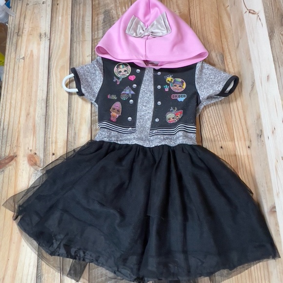 MGA LOL Surprise Doll Girls XS (4-5) Dress Short Sleeve Bow Hood Blck Tutu  Skirt